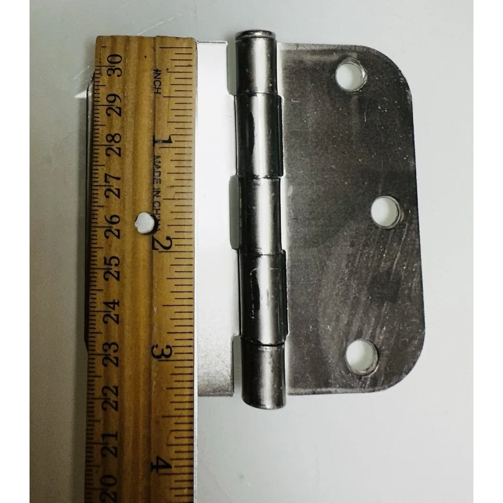4-Count Brushed Nickel Door Hinges, 3.5 Inch Rounded Hardware without Screws